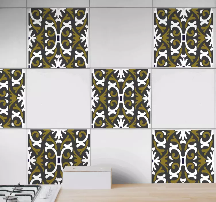 Azulejos adhesivos florales beige vintage - TenVinilo