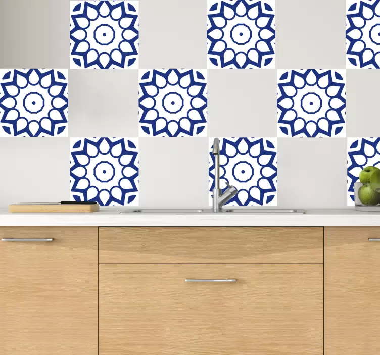Azulejos adhesivos flores mandala azul delfts - TenVinilo