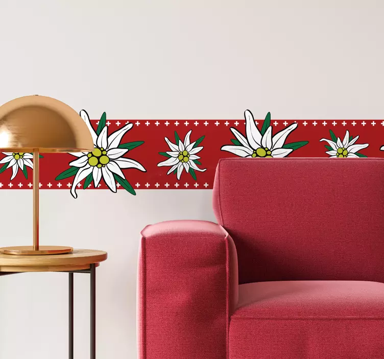 Cenefa adhesiva roja con flores blancas  - TenVinilo