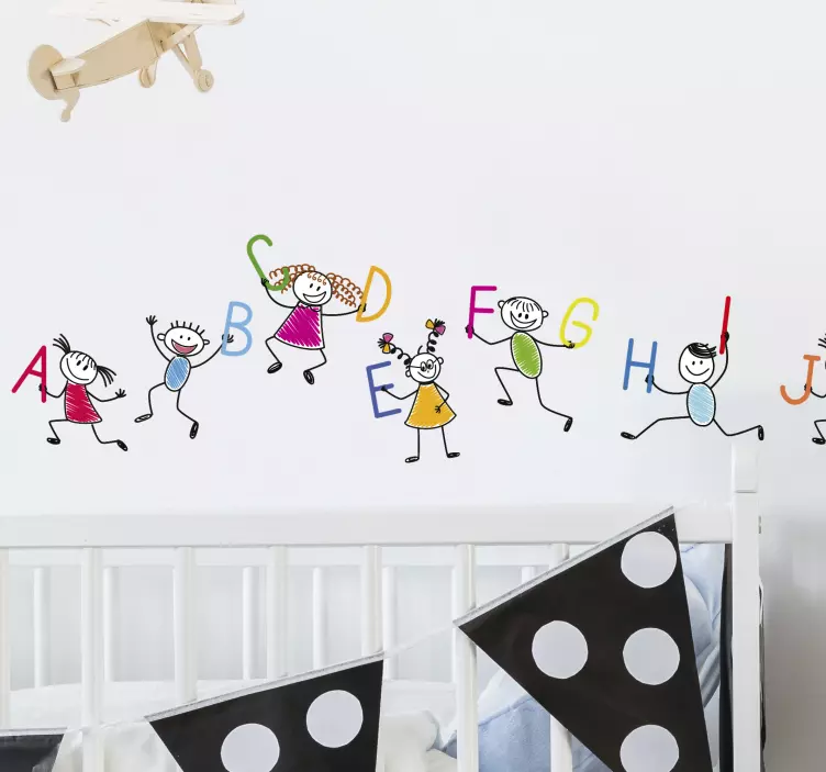 Cenefa adhesiva infantil abecedario con niños Cenefa adhesiva infantil abecedario con niños - TenVinilo