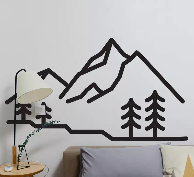 Vinilo naturaleza Silueta de montaña bajo los árboles - TenVinilo