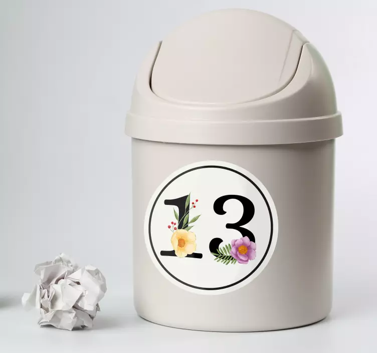 Números negros con pegatina de contenedor de flores - TenVinilo