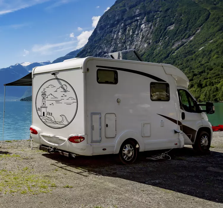 Pegatina caravana paisaje faro en la costa - TenVinilo