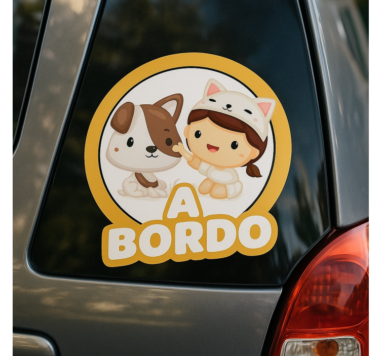 Pegatina bebé a bordo niña y perro en el viaje - TenVinilo