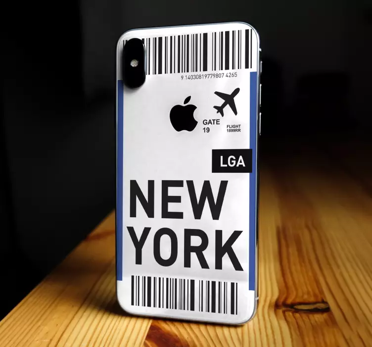 Pegatina iPhone billete de viaje a nueva york - TenVinilo