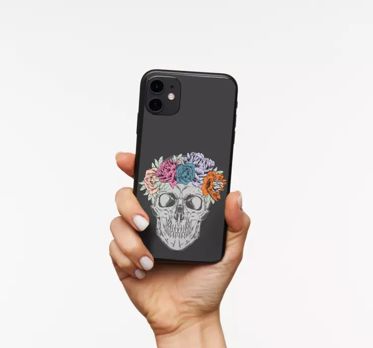 Pegatina iPhone diseño de calavera floral - TenVinilo