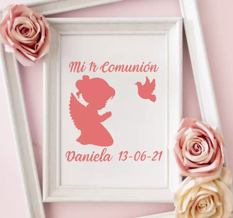 Pegatina comunión niña de hada con nombre - TenVinilo