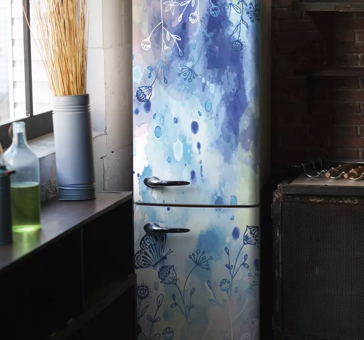 Vinilo para nevera Dibujo floral y mariposas - TenVinilo