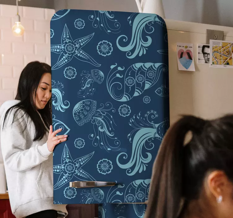 Vinilo para nevera Nevera ornamental de vida marina - TenVinilo