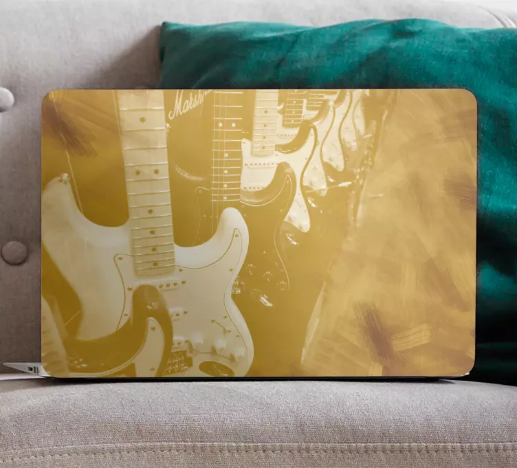 Vinilo para portátiles Seis guitarras sobre un fondo amarillo - TenVinilo
