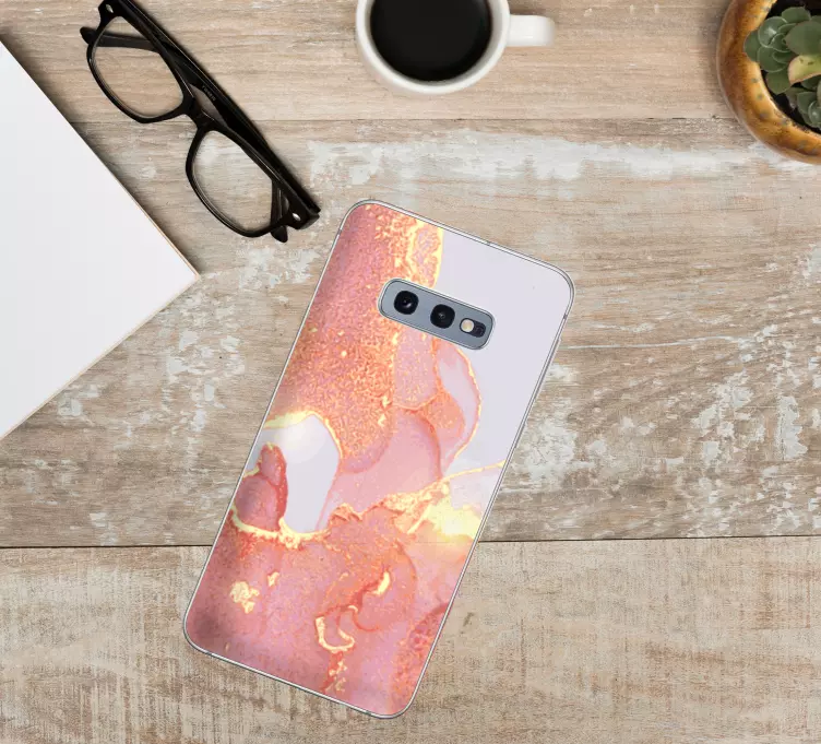 Sticker para Samsung Textura de mármol rosa y dorado - TenVinilo