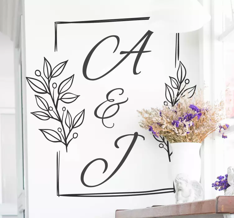 Pegatina para bodas Marido y mujer iniciales personalizados - TenVinilo