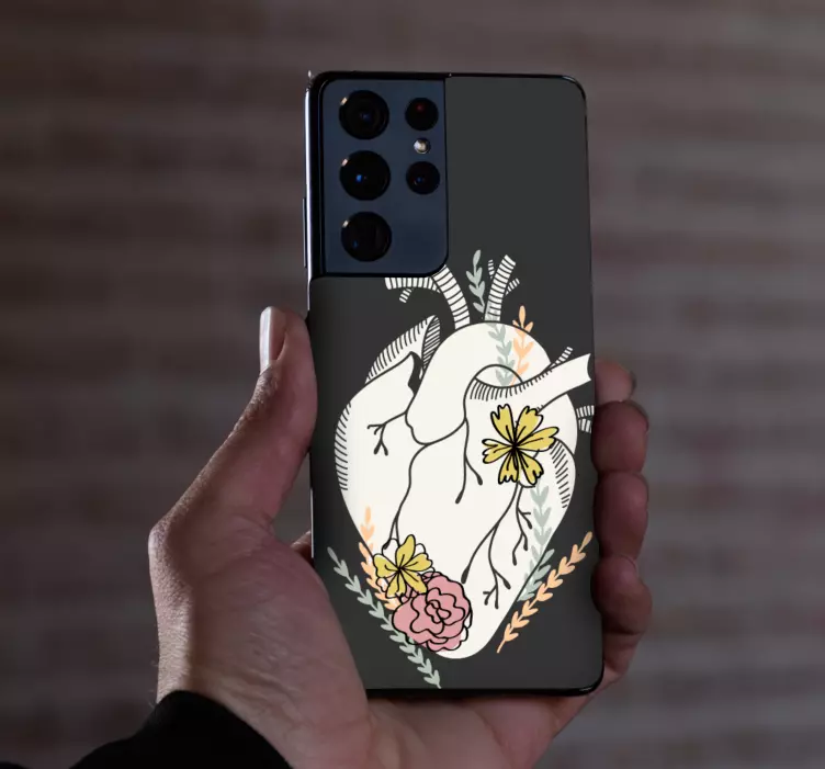 Pegatina Samsung diseño floral de corazón - TenVinilo
