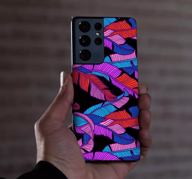 Pegatina Samsung patrón de hojas vibrantes - TenVinilo