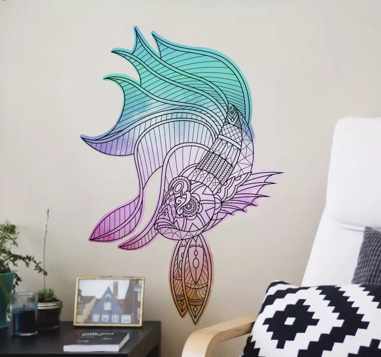 Vinilo pez Pez betta estilo mandala - TenVinilo