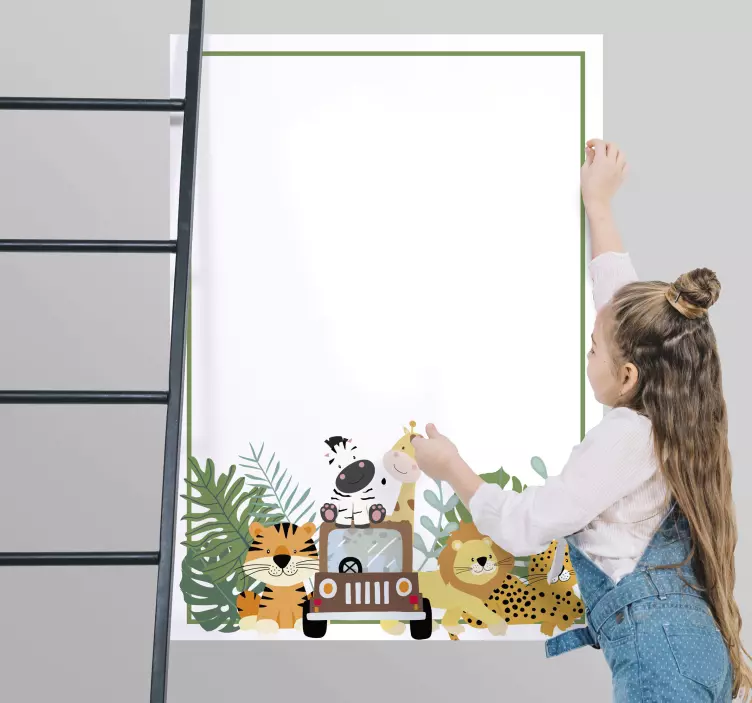 Vinilo pizarra Animales de safari con león cebra y jirafa - TenVinilo