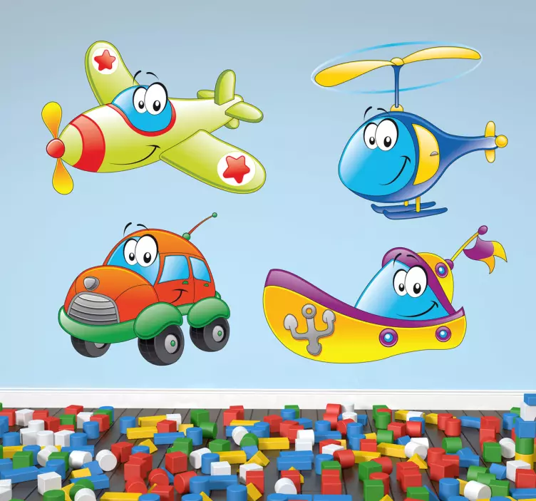 Sticker infantil personajes transporte - TenVinilo