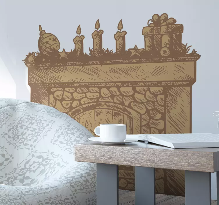 Vinilo 3D chimenea con pesebre - TenVinilo