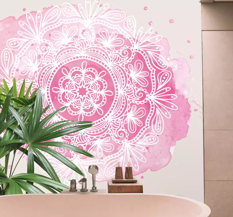 Vinilo abstracto Acuarela flores rosadas mandala realista - TenVinilo