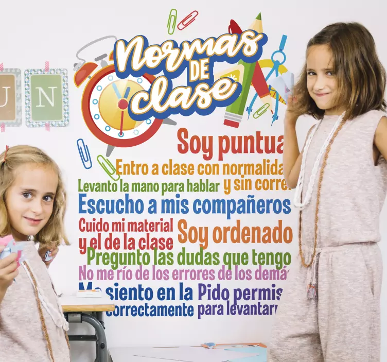 Vinilo autoadhesivo reglas de clase para niños - TenVinilo