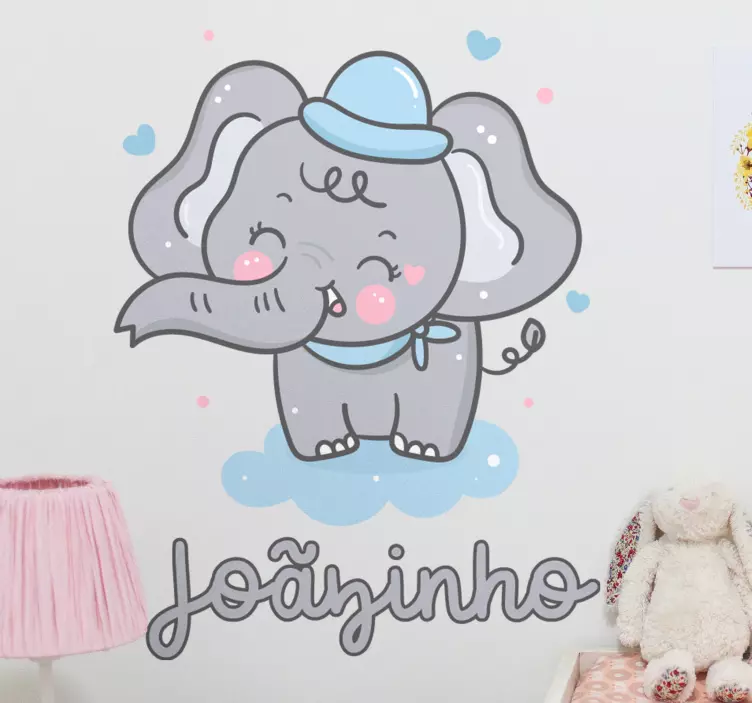 Vinilo infantil elefante nórdico con nombre - TenVinilo