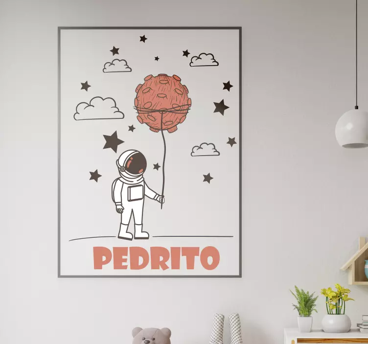 Vinilo infantil pequeño astronauta con nombre - TenVinilo