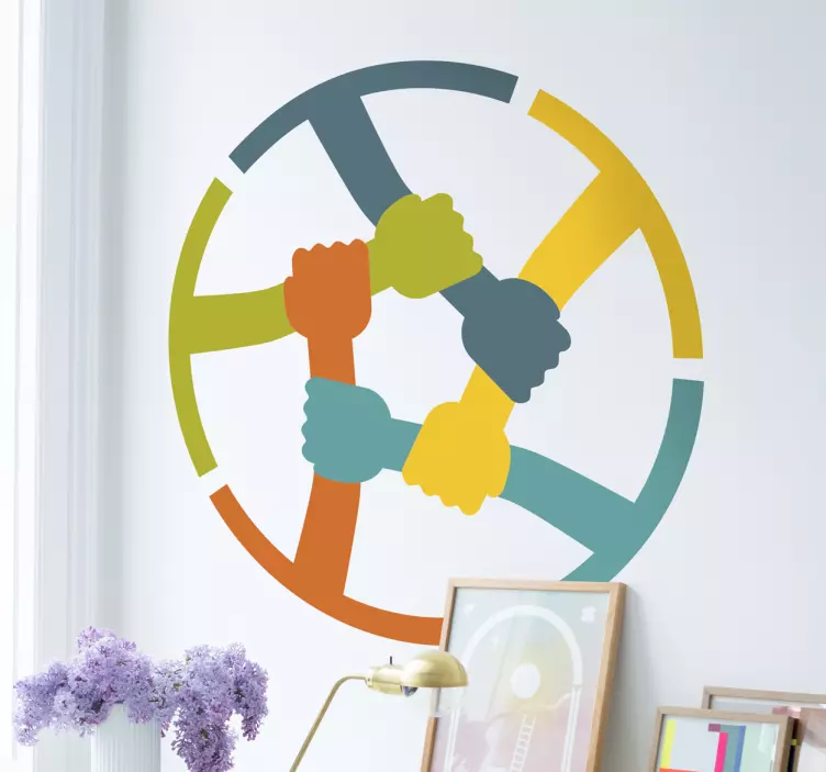 Vinilo circular solidario manos colores - TenVinilo