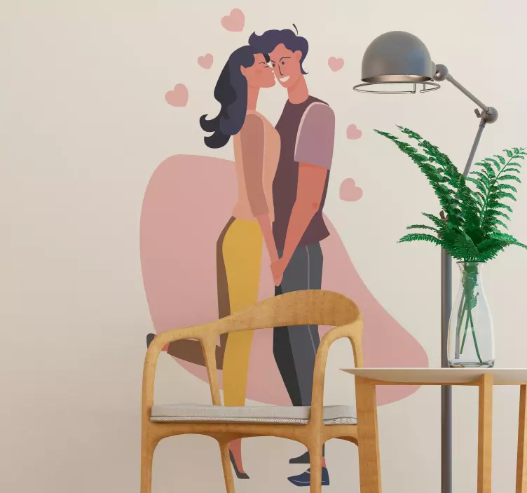 Vinilo amor pareja besándose con corazones - TenVinilo