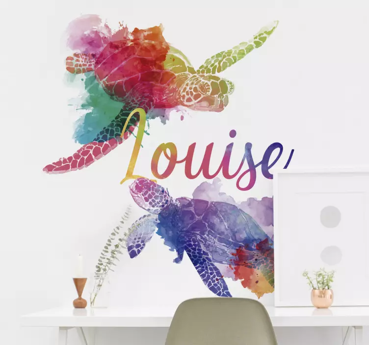 Vinilo animal tortugas de colores con nombre - TenVinilo