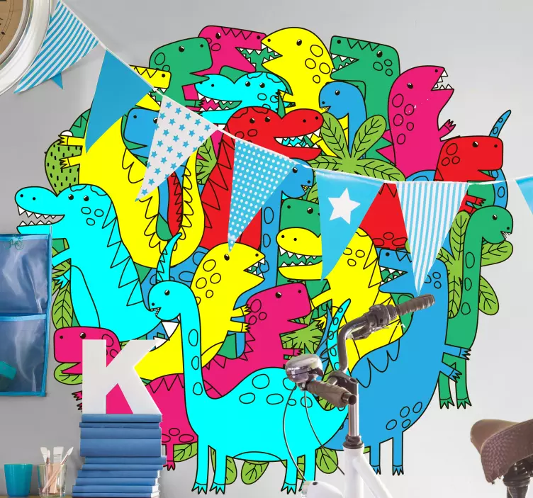 Vinilo Dinosaurio redondo colorido para niños - TenVinilo