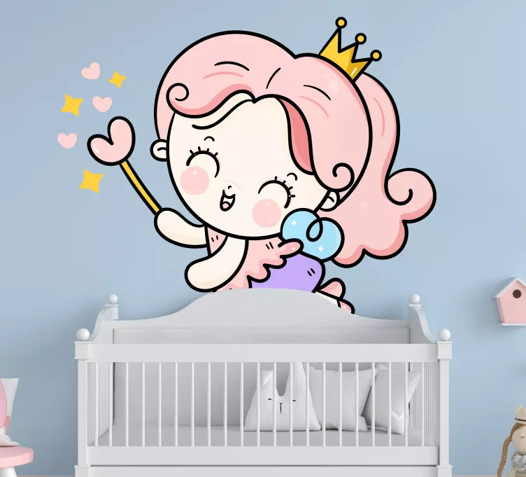 Vinilo cuento infantil Lindo diseño hada con cabello rosa - TenVinilo