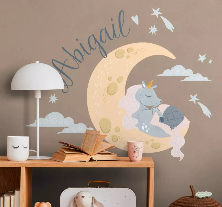 Vinilo cuento infantil Unicornio personalizado tomando la siesta  - TenVinilo
