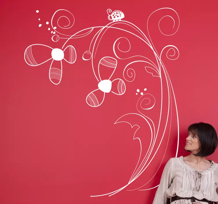 Vinilo decorativo flores mariquita - TenVinilo