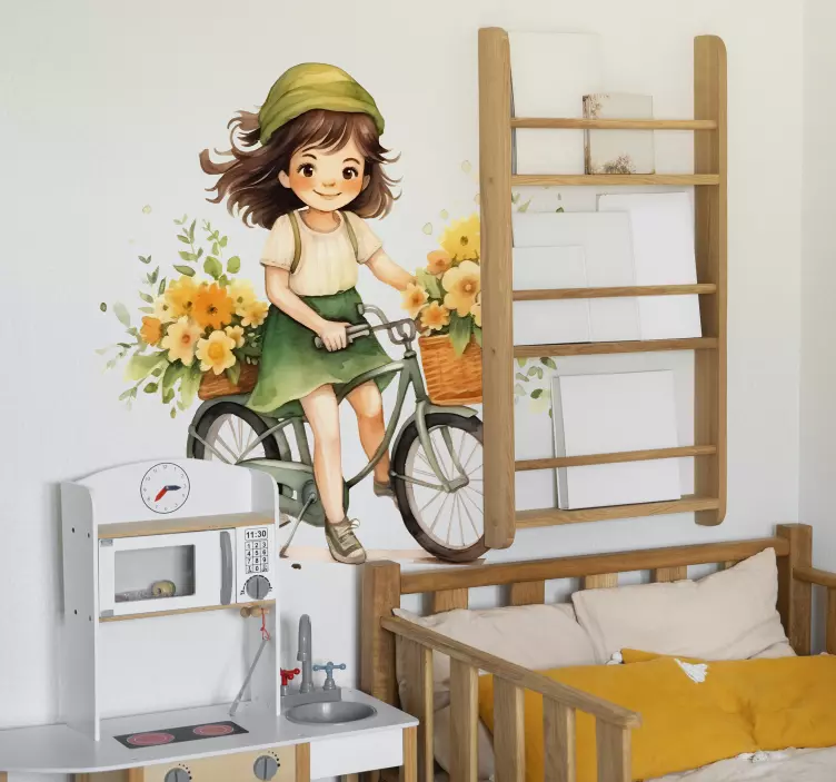 Vinilo ilustración chica andando en bicicleta - TenVinilo