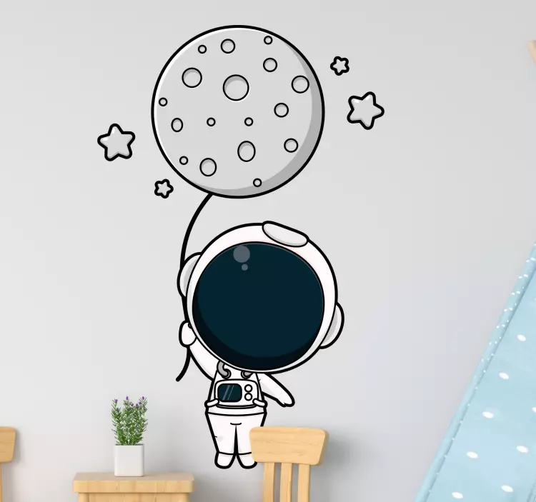 Vinilo ilustración Lindo astronauta y globo lunar - TenVinilo