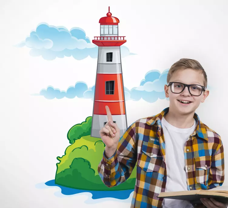 Vinilo marinero Faro sobre hierba - TenVinilo