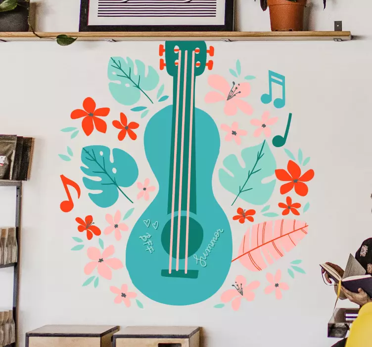 Vinilo musical Guitarra con flores - TenVinilo