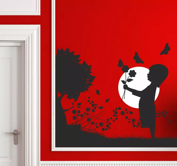 Vinilo decorativo nena mariposas atardecer - TenVinilo