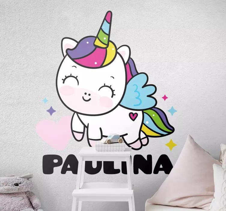 Vinilo personalizable Dulce unicornio y nombre - TenVinilo