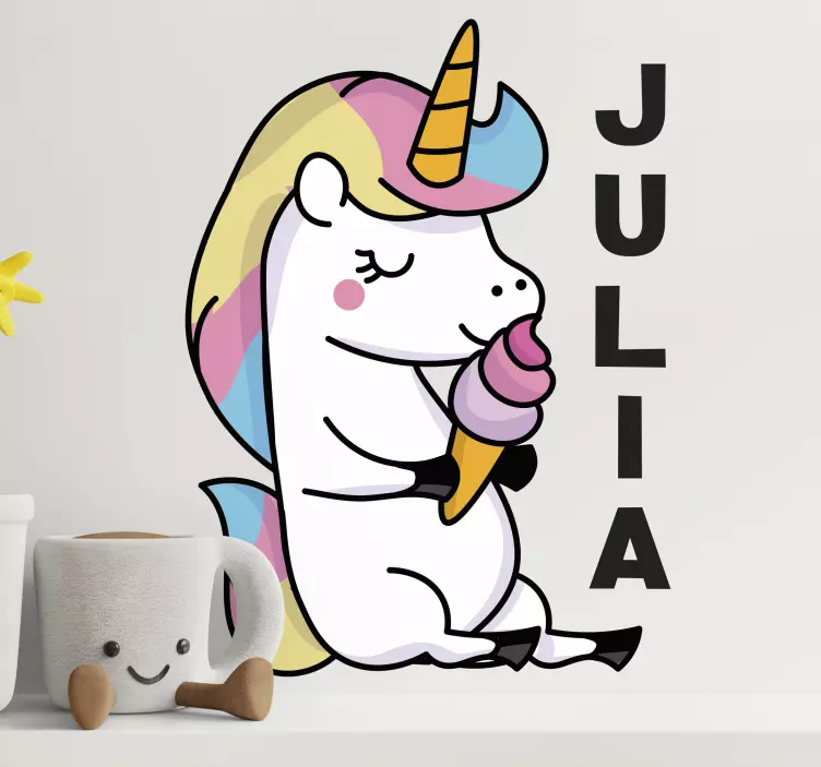 Vinilo personalizable Unicornio con helado - TenVinilo