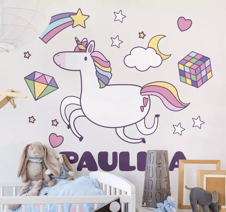 Vinilo personalizable Unicornio dibujo animado  - TenVinilo