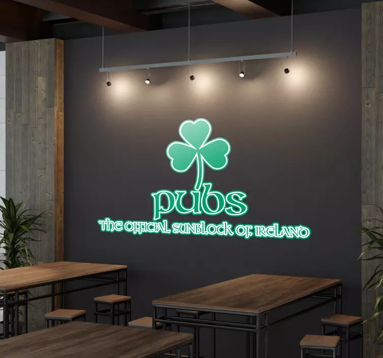 Vinilo pared pubs de Irlanda con trébol - TenVinilo