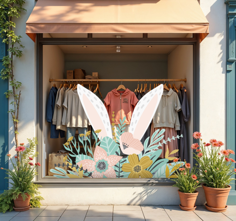 Vinilo escaparate orejas de conejo y plantas - TenVinilo