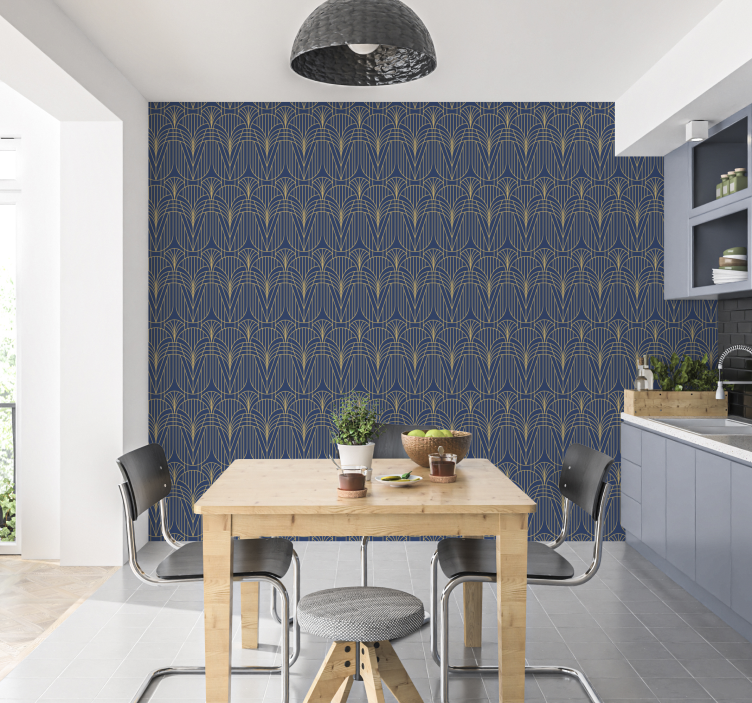 Vinilo estampado decorativo patrón de Art Deco con detalles dorad - TenVinilo