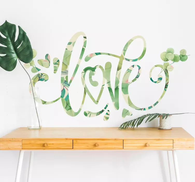 Vinilo frase Love con textura eucalipto - TenVinilo