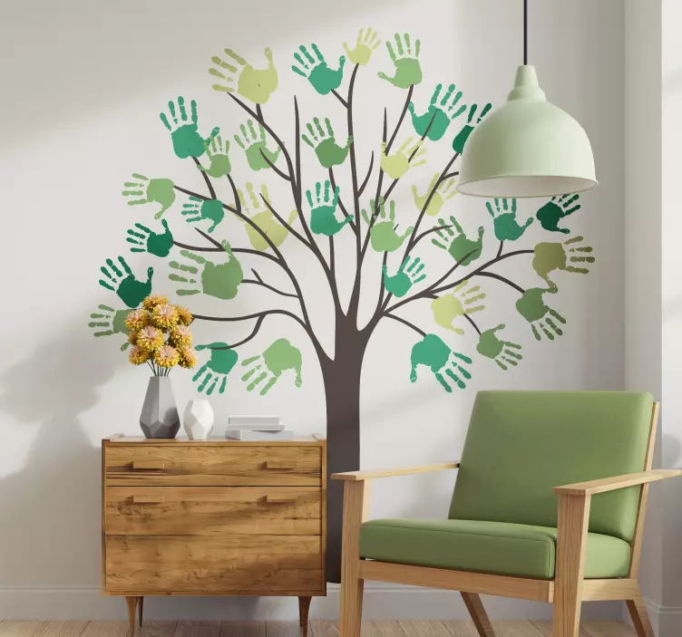 Vinilo habitación infantil árbol manos - TenVinilo
