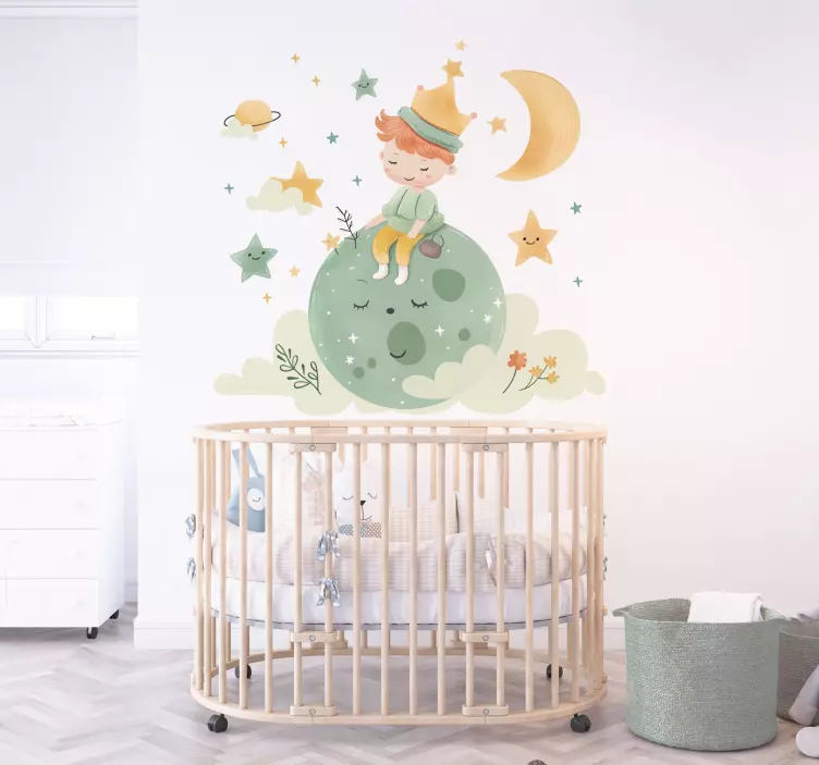 Vinilo dormitorio infantil niño feliz en la luna - TenVinilo