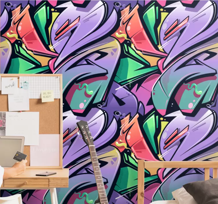 Vinilo habitación juvenil grafiti abstracto vibrante - TenVinilo
