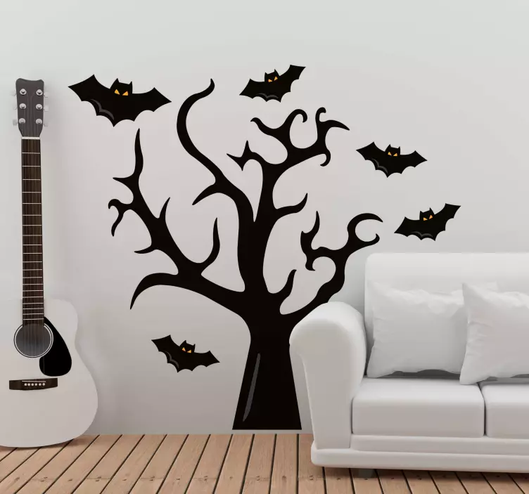 Pegatina Halloween árbol y murciélagos - TenVinilo