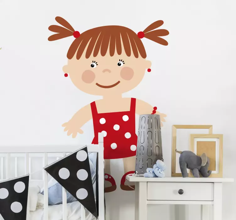 Vinilo infantil bebé coletas vestido rojo - TenVinilo